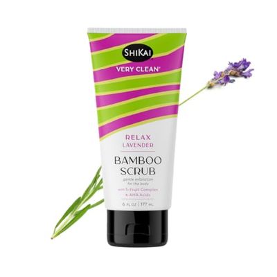ShiKai Very Clean Bamboo Body Scrub (Relax Lavender, 6 oz) | Gentle Hydrating &amp; Exfoliating Skin Cleanser | With 5 Fruit Complex &amp; AHA Acids