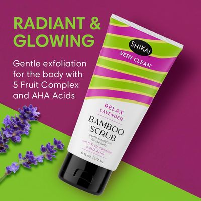 ShiKai Very Clean Bamboo Body Scrub (Relax Lavender, 6 oz) | Gentle Hydrating &amp; Exfoliating Skin Cleanser | With 5 Fruit Complex &amp; AHA Acids