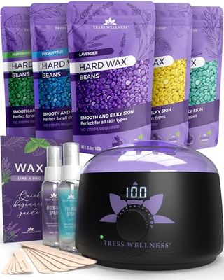 Tress Wellness Waxing Kit for Brazilian Wax - Easy to Use - For Sensitive Skin - Digital Display, Black Purple Flower