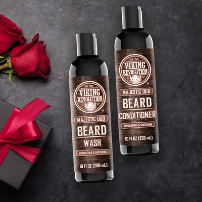 Viking Revolution Beard Wash and Beard Conditioner for Men with Argan Oil and Jojoba Oil - Beard Softener and Strengthener Beard Care Beard Shampoo and Conditioner with Beard Oil (10oz, Majestic Oud)