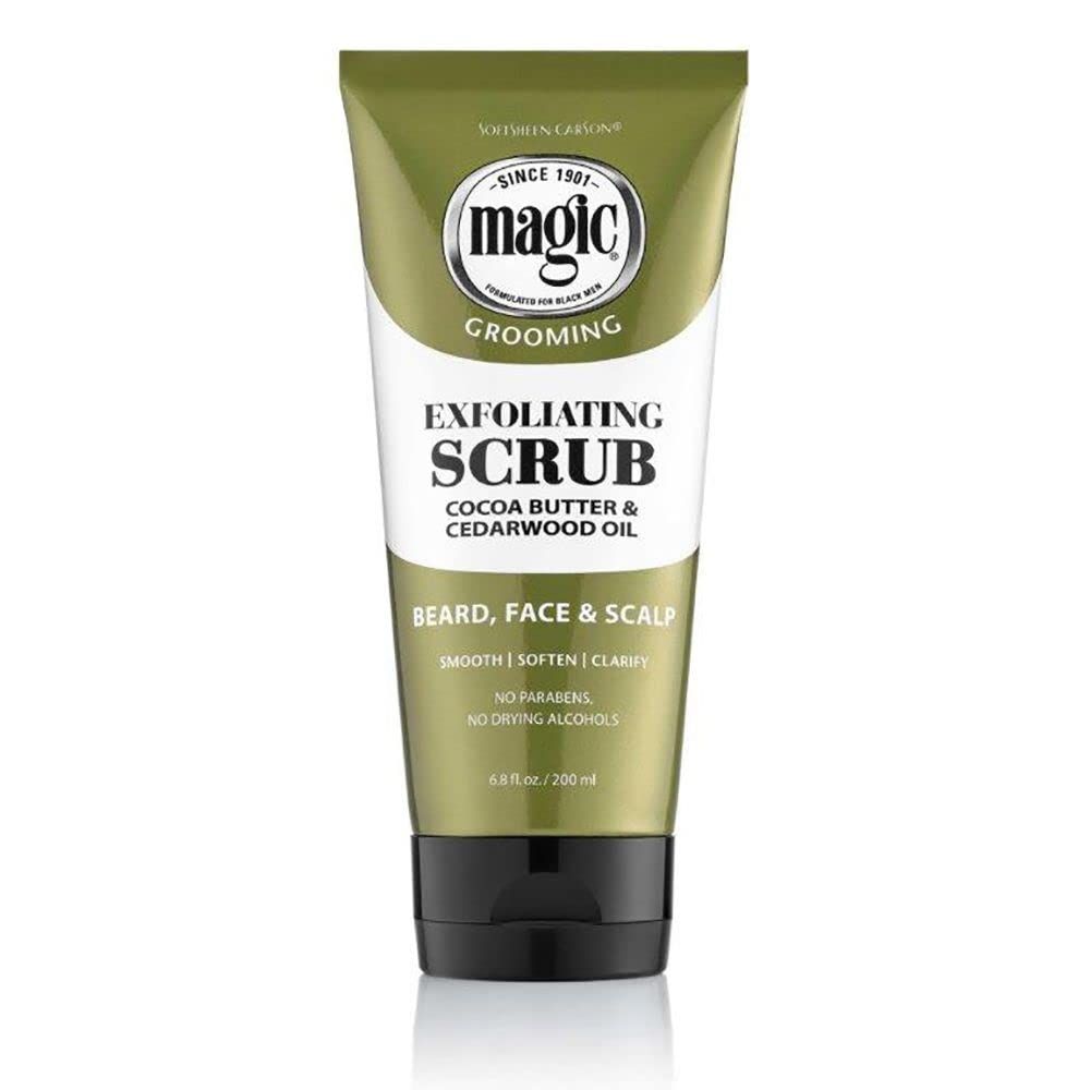 SoftSheen-Carson Magic Men&#39;s Grooming Facial Exfoliating Scrub, Softens, Smooths and Clarify, With Cocoa Butter and Cedarwood Oil for Beard, Skin and Scalp, 6.7 fluid ounces