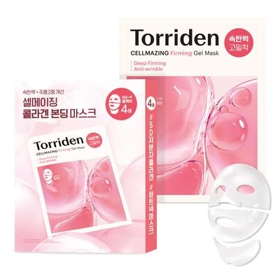 Torriden CELLMAZING Collagen Firming Gel Facial &amp; Neck Sheet Mask (pack of 4) | Covering Neck Mask | 5D Collagen Complex, Amino Acid Complex, Peptide