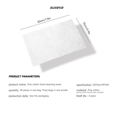 Suxeva soft pure cotton disposable facial cleansing towel. 100% pure cotton dry towel, 282 pieces. Skin-friendly. pure cotton facial cleansing towel. Makeup remover and cleansing towel. 3 packs.