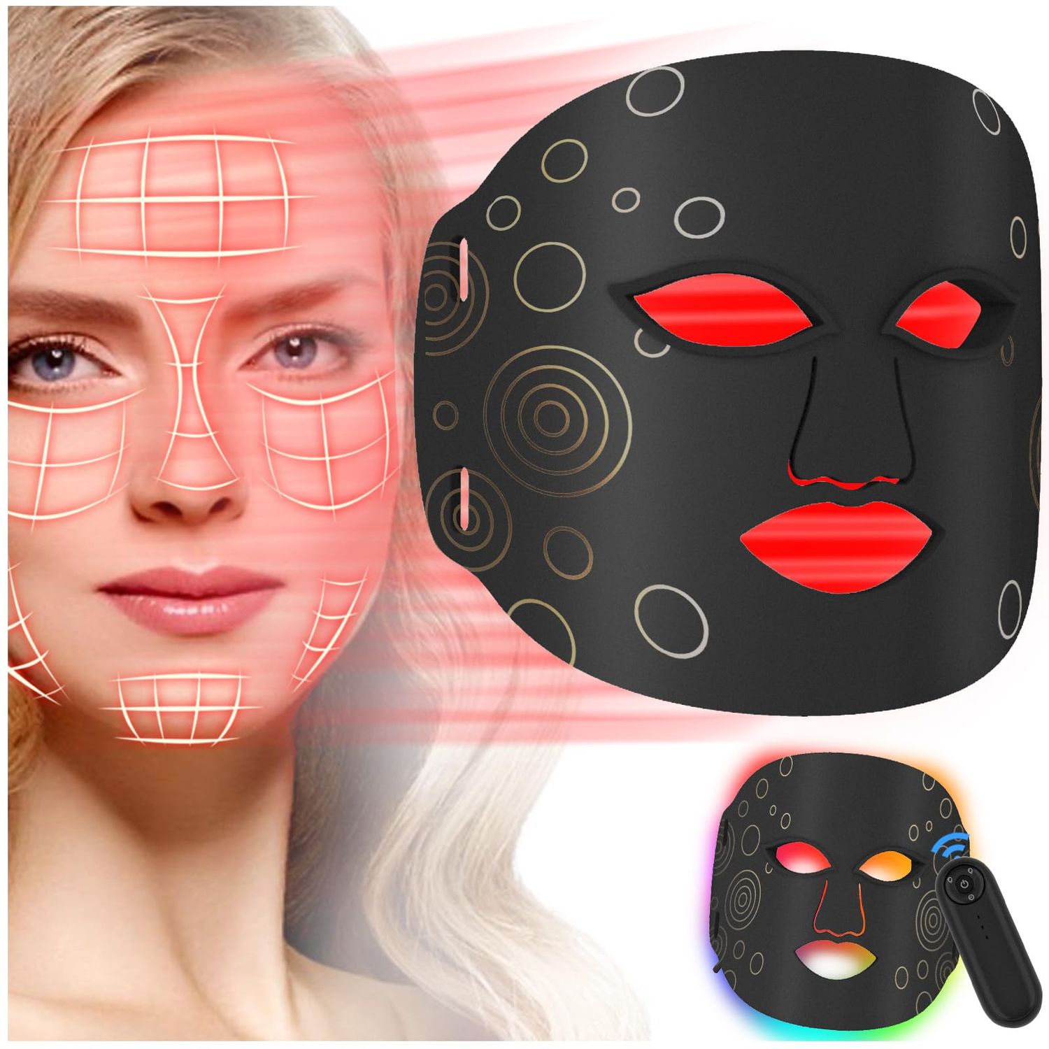 JICHAMOXY LED Facial Mask Light Therapy Red Light Therapy for Face Multi-Color LED Photon Spa Face Skin Care Mask for Acne Wrinkle FSA/HSA Eligible