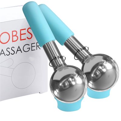 Rotating Stainless Steel Ice Globes for Facials, Unbreakable Ice Globe Cooling Roller Balls for Face, Neck, Eyes Skin Care, Cryo Sticks to Reduce Dark Circles, Puffiness, Wrinkles, Anti-Aging, Blue