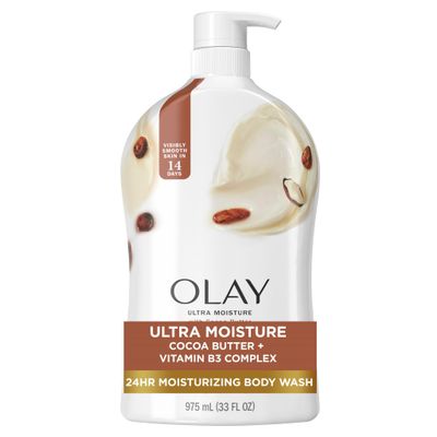 Olay Ultra Moisture Body Wash for Women, 24hr Moisturizing, Deeply Nourishes, Vitamin B3 Complex, Cocoa Butter Scent, 33 fl oz
