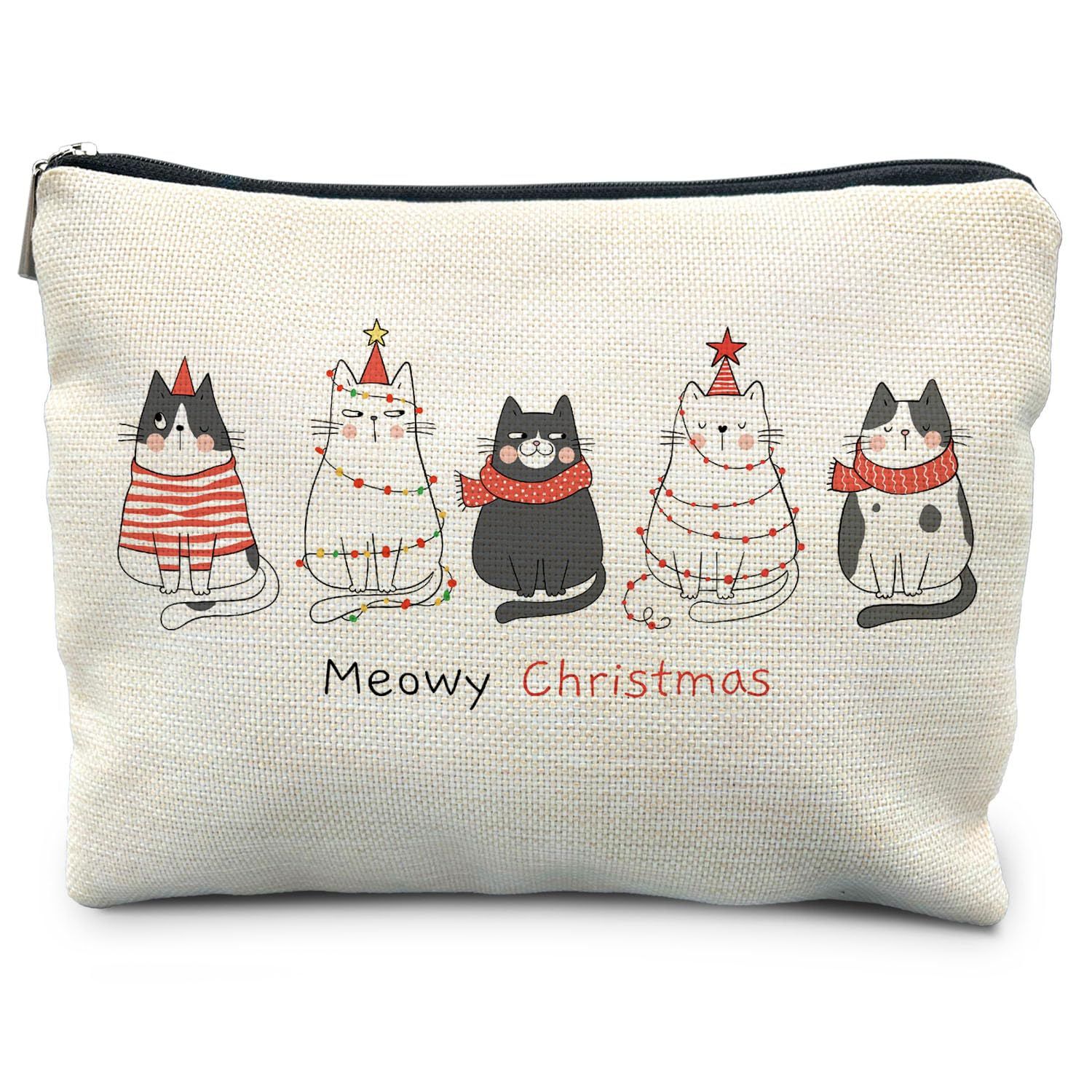 RYYCDOI Cat Christmas Makeup Bag, Meowy Christmas Cat Cosmetic Bags for Women, Funny Cat Christmas Gifts for Women Girls, Cute Christmas Zipper Pouch Makeup Pouch