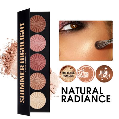 Highlighter Powder Palette, Makeup Palette Facial Bronzers Illuminator Palette Highlighter Baked Waterproof Long Lasting Brilliant Lighten Skin Color (5 Color, 1 Count (Pack of 1))