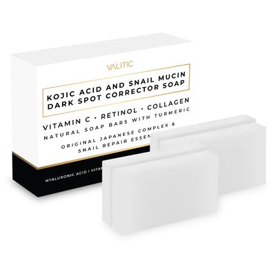 VALITIC Snail Mucin Kojic Acid Bar Soap Dark Spot Corrector - with Snail Secretion for Intense Hydration and Moisturization - 4 Pack
