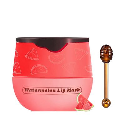 Tnoctuh 1 PCS Bee Lip Balm Lip Mask Honey Pot, Watermelon Moisturizing Sleeping Lip Mask Overnight with Sticks, Lip Balm Honey Pot Lip Balm Hydrating Prevention Dry and Crack Lip Scrubs Exfoliator