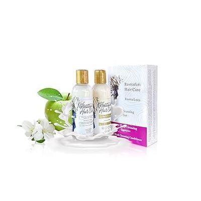 Rastta Loc&#39;s Loc Cleansing Duo Set with pH balancing ACV shampoo and Rhassoul Clay Co-Wash Cleansing Rinse. Two 8oz. bottles. Weekly and monthly loc, braid, dreadlock cleansing and washing kit.