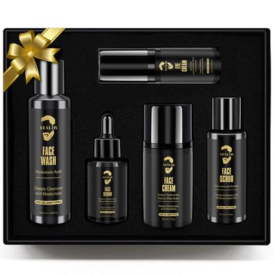 YEALIR Mens Skin Care Kit - Anti Aging &amp; Wrinkle, Hydration, Mens Facial Care Kit Includes Face Wash, Scrub, Cream, Serum, Eye Cream, Skin Care for Men Gift Set