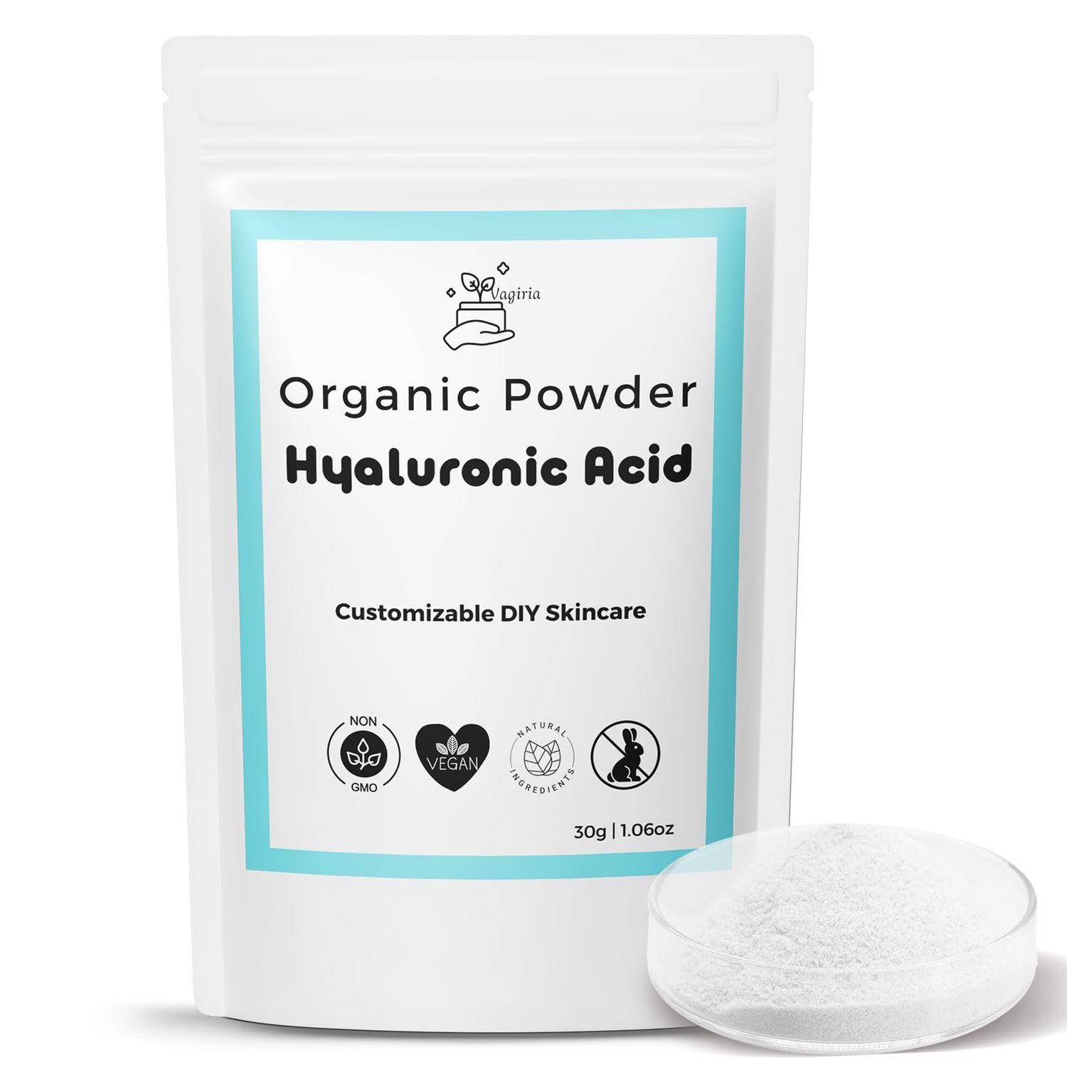 Vagiria Hyaluronic Acid Powder for DIY Skincare - 99% Purity, Ultimate Moisturizer, Smoother Skin, Wrinkle-Reducing Elixir, Perfect for Post-Peel Care