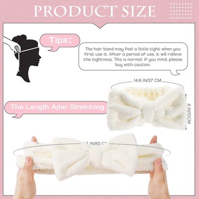 Yunlly 20 Pcs Spa Headband for Women 4 Inches Width Facial Makeup Hair Band Bulk Skincare Headbands for Washing Face Bowtie Headband Slumber Party Supplies Fluffy Head Wraps(Beige)