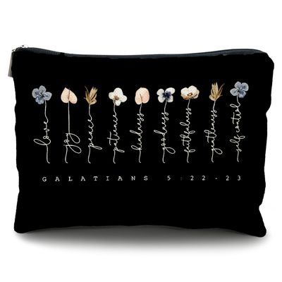 Likjad Christian Flower Makeup Bag,Galatians 5:22-23,Fruit of the Spirit,Christian Gifts for Women Girl,Bible Verse Gifts,Inspirational Gifts for Women Girls,Bible Verse Cosmetic Bag(black)