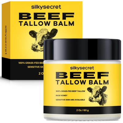 SilkySecret Beef Tallow Balm (2 Oz), Natural Tallow &amp; Honey Blend, Nourishing Face &amp; Body Moisturizer for Dry, Sensitive Skin, Hydrating Skin Balm