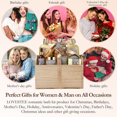 Valentiens Day 10 Pc Spa Gift Set for Women - Gifts for Her Spa Kit Bubble Bath Spa Gift Basket for Women with Epsom Salt, Bath & Body Oil, Body Scrub, Candle, Wood Massage Tool - Bath Set Spa Basket