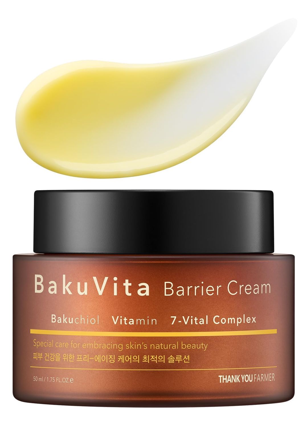 THANKYOU FARMER BakuVita Barrier Cream - Bakuchiol Cream, Day &amp; Night Korean Moisturizer, Bakuchiol Retinol Alternative, Vitamin C + E Korean Serum, Pore Care, Firming, Vegan 1.75 fl oz (50ml)