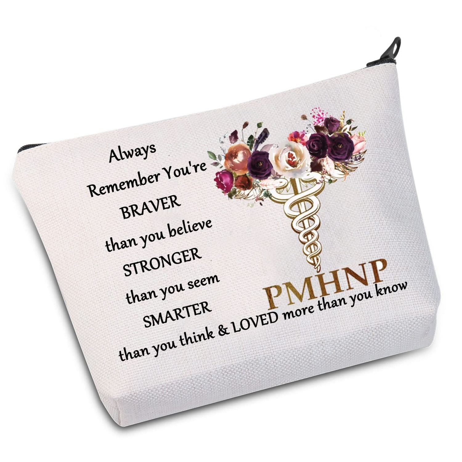 WZMPA Psychiatric Mental Health Cosmetic Makeup Bag Psych Nurse Practitioner Gift You Are Braver Stronger Smarter Than You Think PMHNP Makeup Zipper Pouch Bag For Psychiatric Nursing (Always PMHNP)