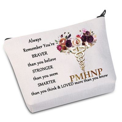 WZMPA Psychiatric Mental Health Cosmetic Makeup Bag Psych Nurse Practitioner Gift You Are Braver Stronger Smarter Than You Think PMHNP Makeup Zipper Pouch Bag For Psychiatric Nursing (Always PMHNP)