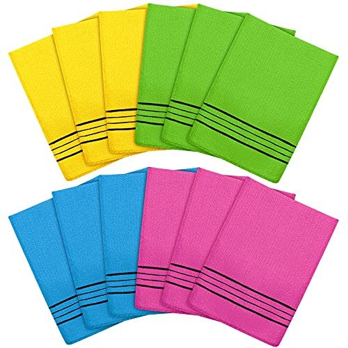 Tatuo 12 Pieces Korean Exfoliating Mitt Exfoliating Glove Italy Towel Body Skin Scrubber Exfoliating Scrubber for Remove Dead Skin Exfoliating Washcloth Korean(Small,Yellow, Green, Blue, Pink)