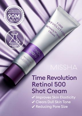 MISSHA Time Revolution Night Repair Retinol 500 Shot Cream 2.02 Fl oz - Advanced Korean Retinol Cream for Face, Skin Barrier Strengthening, Improved Elasticity & Radiance, Overnight Moisturization