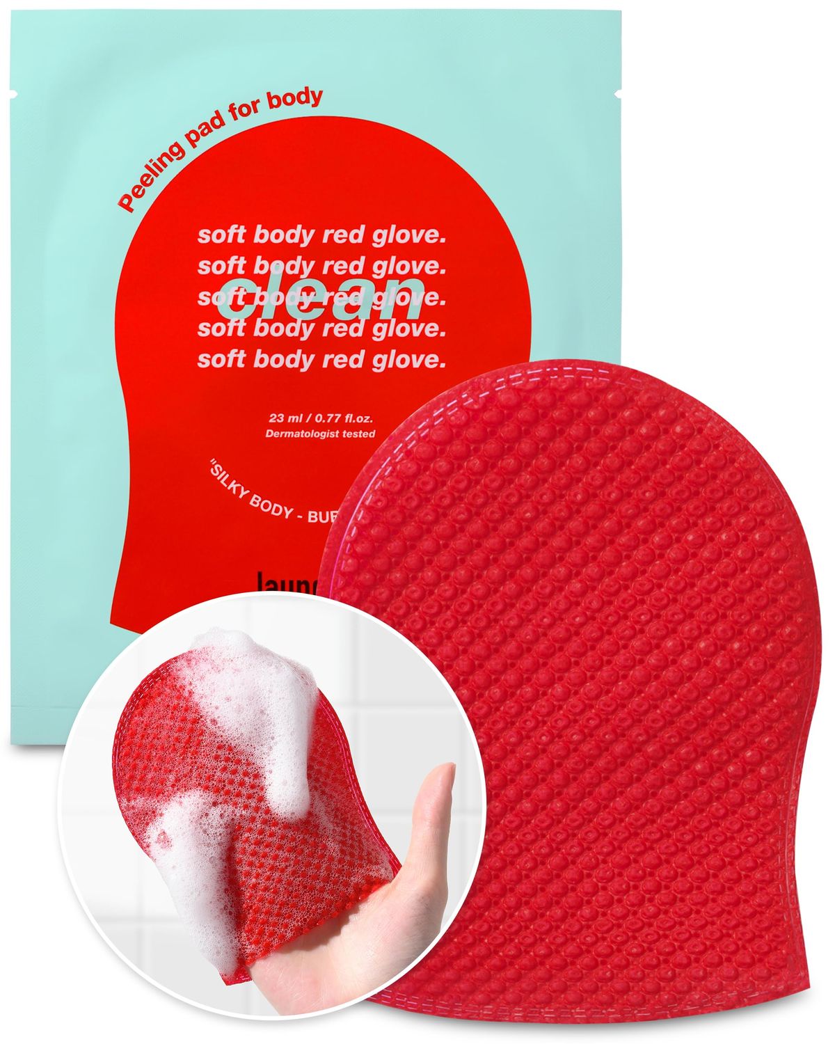 LAUNDRYOU Exfoliating Bubble Body Scrub Wash Glove - Korean Vegan Peeling Mitts, Glow Body Washcloth with AHA - Allergen Free Bubble Bath Gloves- Floral Musk Scent, 5 Pads