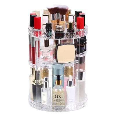 Vlora.co Cosmetic Organiser 360 Rotating Makeup Organizer - Clear Spinning Perfume Organizer for Vanity Skincare - Bathroom Counter Organizer w/Adjustable Shelves