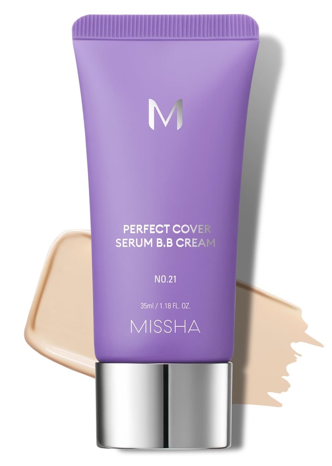 MISSHA M PERFECT COVER SERUM BB CREAM No.21 Light Beige, Skin Care Foundation Makeup, Tinted Moisturizer, Superfood Complex, Buildable Coverage, Glass Skin, Paraben Free,1.18 Fl oz
