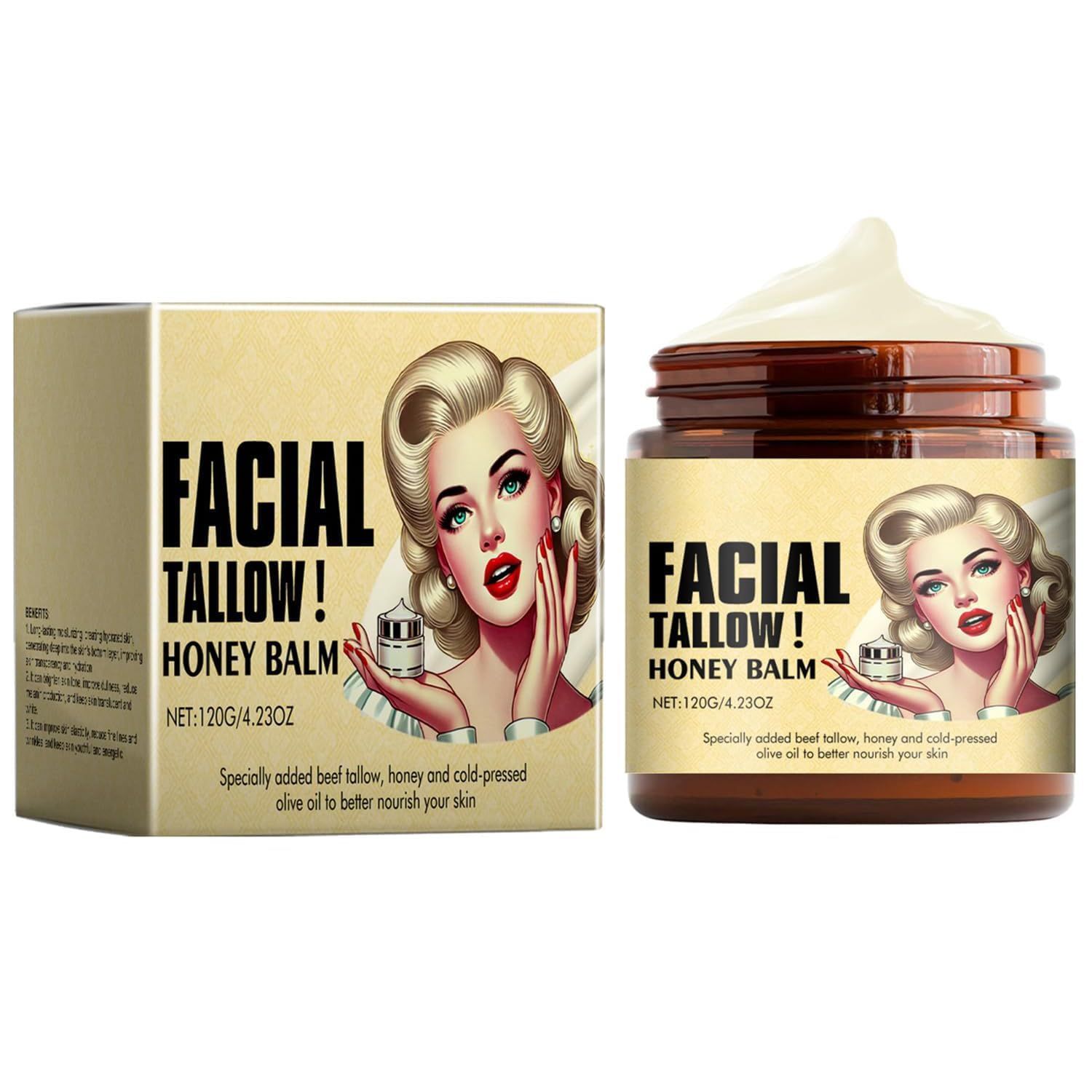 Whipped Beef Tallow and Honey Balm, Beef Tallow for Skin, Nourishes Skin And Maintains Delicate Skin, Body &amp; Face Moisturizer,Tallow and Honey Balm