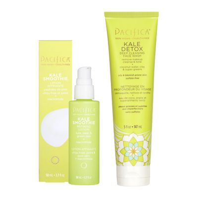 Pacifica Beauty Kale Smoothie Refining Lotion &amp; Detox Deep Cleaning Face Wash Set, Skincare, Moisturizer, Niacinamide, Minimize Pores, Serum, Facial Cleanser, Vegan, 1.7 fl oz and 5 fl oz (Set of 2)