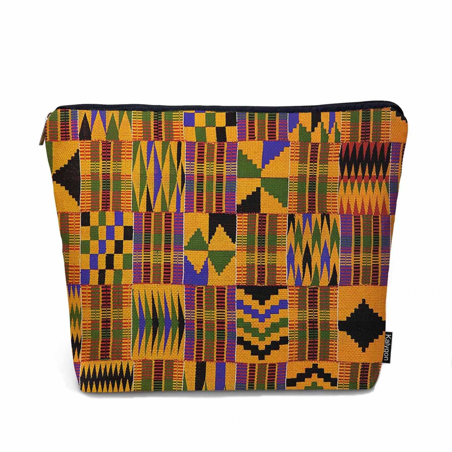 Kalygon Women Cosmetic Bag African Pattern, African Tribal Ethnic Geometric Cute Makeup Bag For Purse Cosmetic Travel Bag For Toiletries Makeup Storage Bag Flax Skincare Bag Make Up Pouch Bags