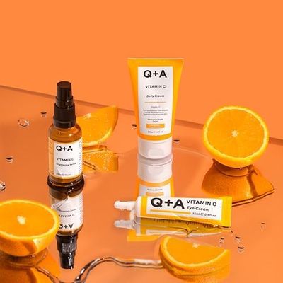 Q+A Glow Heroes Skincare Giftset - A Trio with Vitamin C Serum 30ml, Eye Cream 15ml & Body Cream 50ml - Rejuvenate - Vegan & Cruelty-Free, Made in UK