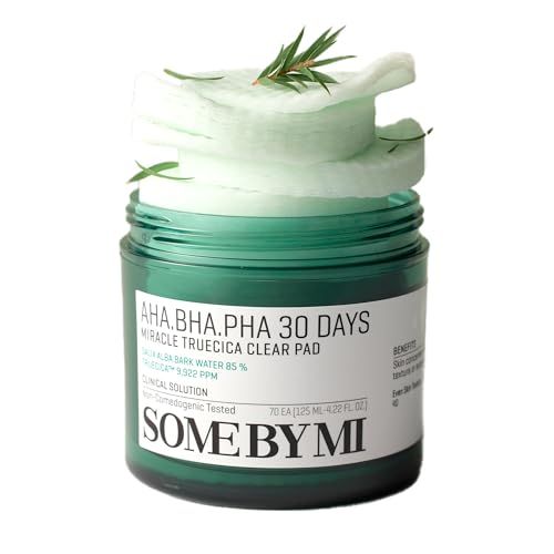 SOME BY MI AHA BHA PHA 30 Days Miracle Truecica Clear Pad - 70 Pads, 4.22Oz - Mild Exfoliating Toner Pads for First Skin Care Step - Daily Blackhead Removing Pore Minimizer for Face - Korean Skin Care