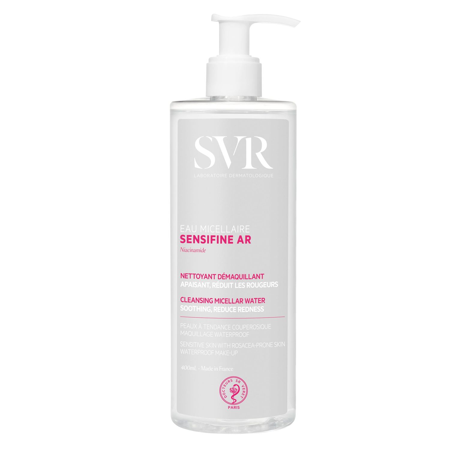 SVR Sensifine Micellar Water With Niacinamide. Soothing, Redness Relief Face Cleanser &amp; Makeup Remover For Face, Eyes, Lips. Gentle, No Rinse Cleanser For Sensitive, Reactive Skin, 13.5 Fl.oz.