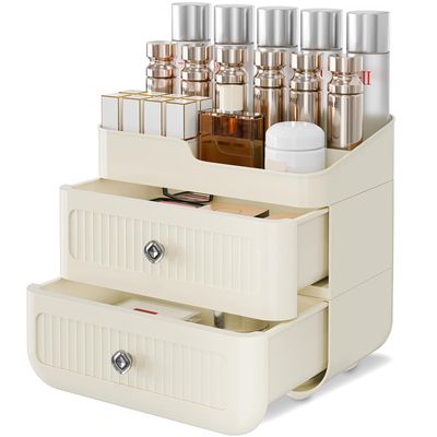 SPACY MAYA Makeup Organizer for Vanity,Stackable Skincare Cosmetic Organizer,Vanity Organizer with 1 Tray and 2 Drawers,3 Layers Large Capacity Dresser Bathroom Counter Organizer,White