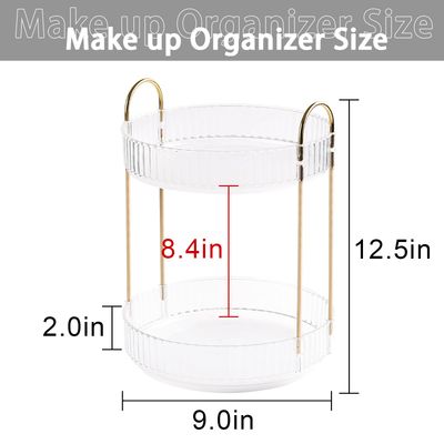 shuang qing Rotating Makeup Organizer for Vanity 2 Tier, High-Capacity Skincare Clear Make Up Storage Perfume Organizers Cosmetic Dresser Organizer Countertop 360 Spinning Clear