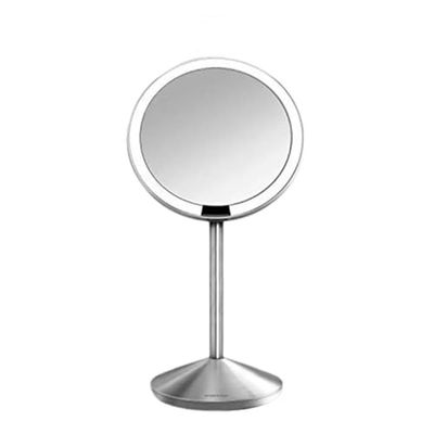 simplehuman Sensor Mirror, 5&quot; Round Rechargeable Mini Travel Makeup Mirror, 10x Magnification, Brushed Stainless Steel