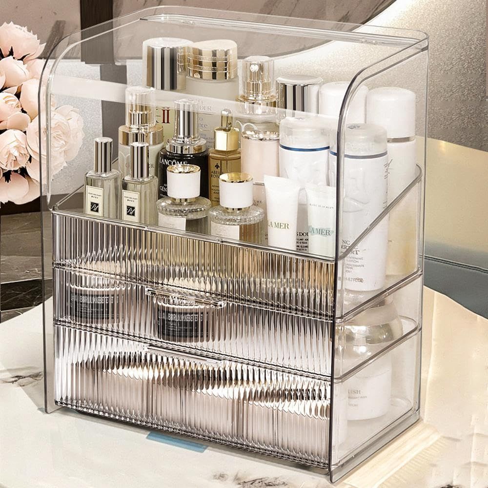 PLINJOY Makeup Storage Organizer Box Large Cosmetic Display Cases Dustproof and Waterproof Cosmetic Organizer Countertop Skincare Organizer