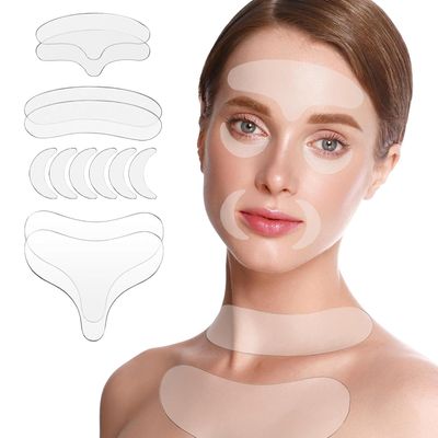 Rinycwa Neck Wrinkle Patches Chest Wrinkle Pads, Reusable Silicone Wrinkle Patches for Forehead, Face, Undereye &amp; Smile Lines Repair, Overnight Wrinkles Prevention, Anti Wrinkle Patches 12pcs