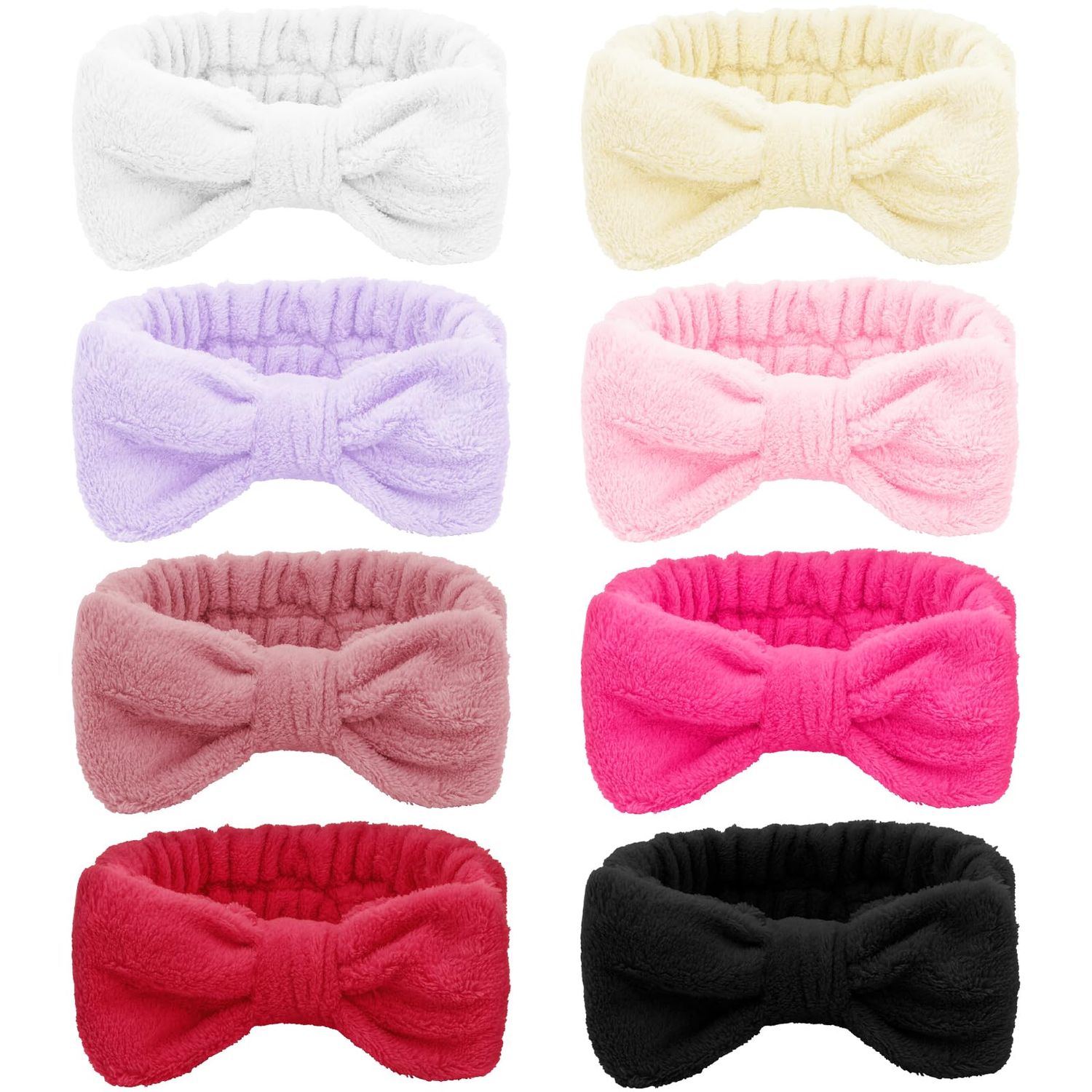 Ondder Spa Terry Cloth Skincare Headbands for Women - 8 Pcs Cute Bow Hair Bands for Makeup, Face Wash and Skin Care