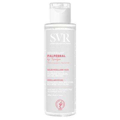 SVR Palpebral Eye Makeup Remover Gel for Very Sensitive &amp; Dry Eyelids and Eye Contour. Fragrance-Free Care with Niacinamide to Soothe and Hydrate while easily Removing Waterproof Makeup, 4.3 fl.oz.
