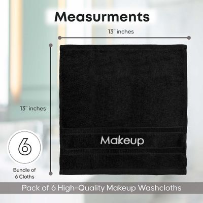 YRALY Makeup Towels - Pack of 6 - Soft Cotton Wash Cloths for Face &amp; Makeup Removal, Airbnb Essentials for Hosts, Luxury Washcloths (13x13 Inches. Black)
