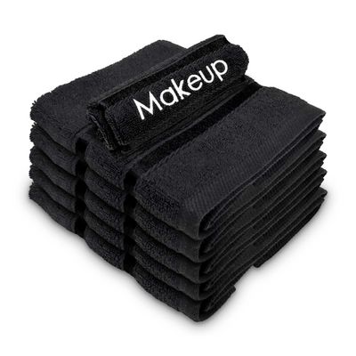 YRALY Makeup Towels - Pack of 6 - Soft Cotton Wash Cloths for Face &amp; Makeup Removal, Airbnb Essentials for Hosts, Luxury Washcloths (13x13 Inches. Black)