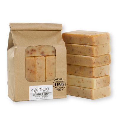 Simplici Oatmeal &amp; Honey Natural Soap (exfoliating + for sensitive skin) 6 Bar Value Bag. Palm Free.