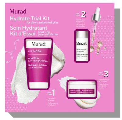 Murad Hydrate Trial Kit - 3-Piece Trial Size Kit $62 Value - Moisturizing Daily Skincare Set - AHA/BHA Exfoliating Cleanser, Multi-Vitamin Infusion Oil &amp; Hydro-Dynamic Ultimate Moisturizer