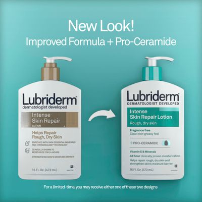 Lubriderm Intense Dry Skin Repair Lotion + Pro-Ceramide with Vitamin E &amp; Minerals Helps to Repair Rough, Dry Skin, Fast Absorbing Lotion is Fragrance-Free and Non-Greasy, 16 fl. oz