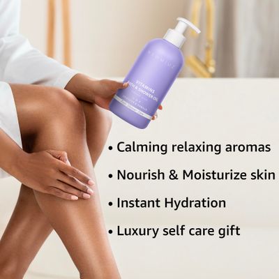 Vitamin in-Shower Body Conditioner Soft Skin Natural Post Shower Care Wet Skin Moisturizer for Body &amp; Legs 2 in 1 Nourishing Bath Oil &amp; Shower Oil Non Greasy Lavender Vanilla Self Care Spa Gift