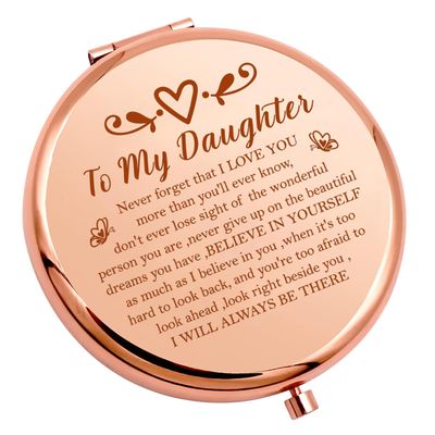 JNIAP Daughter Compact Mirror Daughter Birthday Gift from Mom to My Daughter Sweet 16 Graduation Gift Pocket Mirror