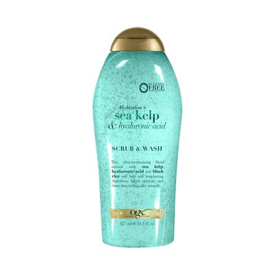 OGX Hydration + Sea Kelp &amp; Hyaluronic Acid Sulfate-Free Lightly Moisturizing Body Scrub with Black Rice, Gentle Exfoliating Daily Body Wash to Soften &amp; Smooth Skin, 19.5 Fl Oz